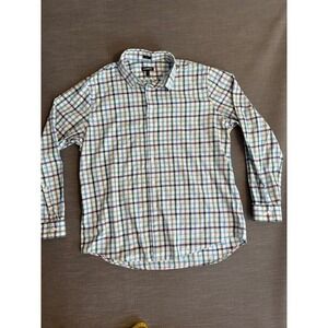 Express Mens Slim Fit Plaid Button Down Shirt Blue Green White XL 43198